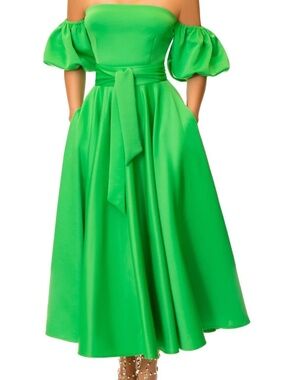 FKSP "Whitney" Green-Off Shoulder Dress